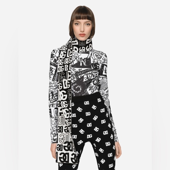 DOLCE & GABBANA Cashmere Dg Logo Scarf Blac And white One size Retail $1125